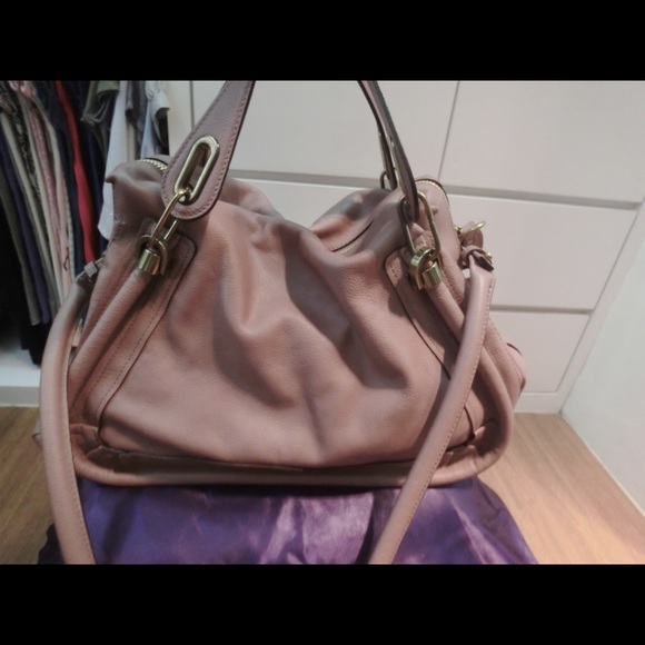 Auth 100% Chloe Rose Sand Leather Large Paraty - Picture 1 of 8